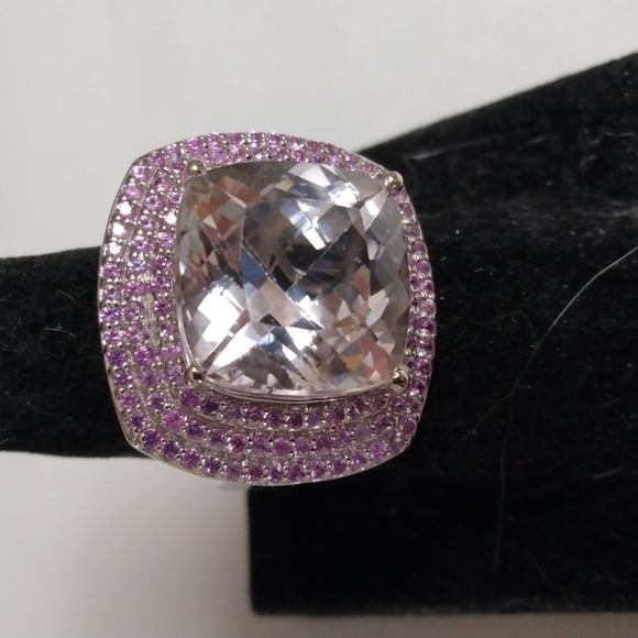 Stamped .925 Kunzite and Sapphire Ring. 11.3 Grams